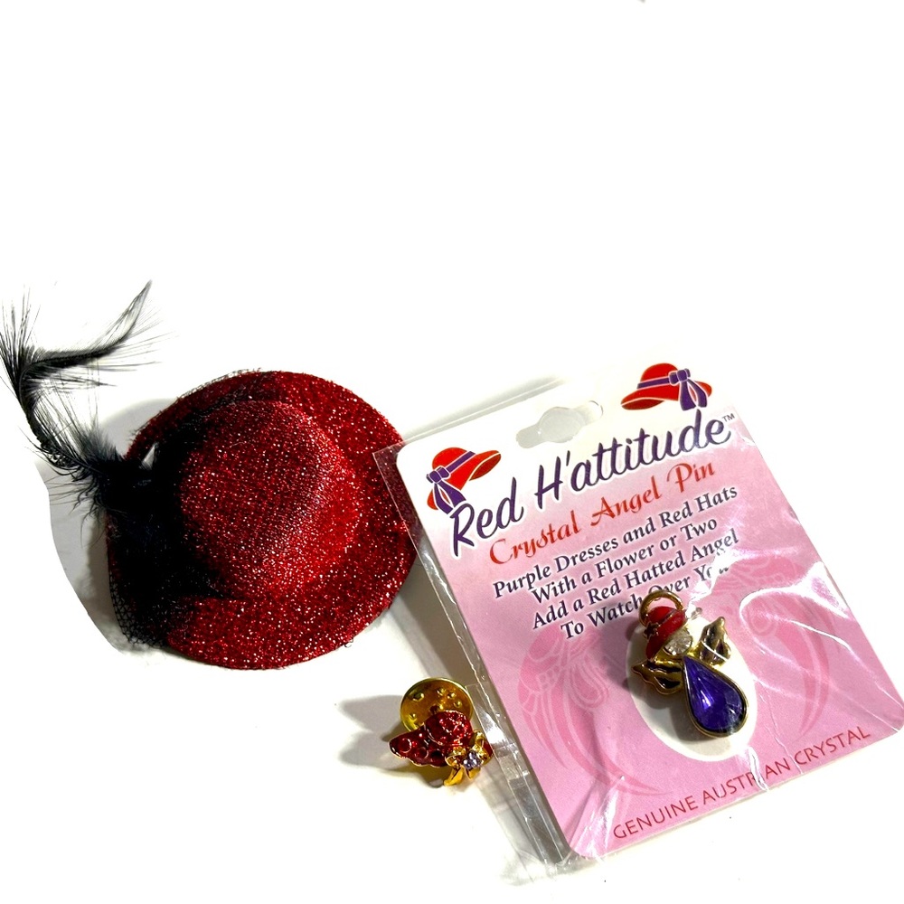 H’Attitude Austrian Crystal Angel Hat Pin Red Lapel Pin Sparkly Hat Clip